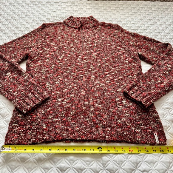 Woolrich Red Beige Marled Knit Quarter Zip Mock Neck Wool Blend Sweater Size L - Picture 11 of 16